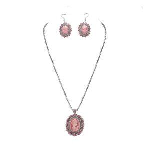 Tigerstars Pink Rhinestone Paved Cameo Pointed Pendant Necklace